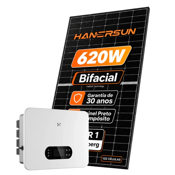 Kit Energia Solar Híbrido com 1x Inversor 3.6KW GOODWE HIBRIDO MONO 220V – Estrutura Fibrocimento – Módulo BIFACIAL 620W - HANERSUN - EF.23% - Bateria LFP LYNX U (G3) LXU 5.0-30 - 5KWH - BAIXA TENSAO - GOODWE