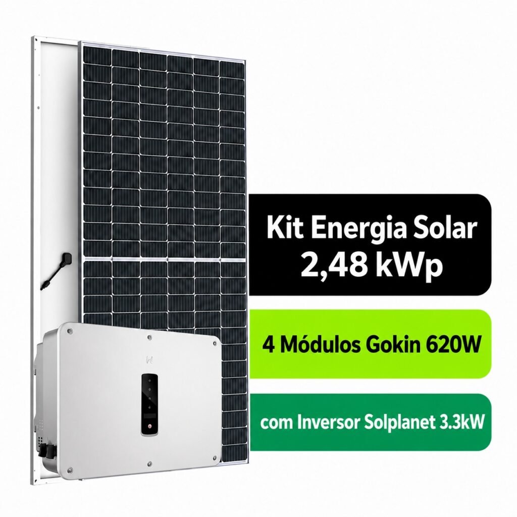 Kit Solar 2,48 kWp Bifacial Gokin 620W + Inversor Solplanet 3000W c/ AFCI