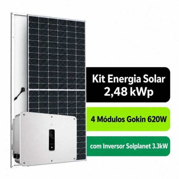 Kit Solar 2,48 kWp Bifacial Gokin 620W + Inversor Solplanet 3000W c/ AFCI