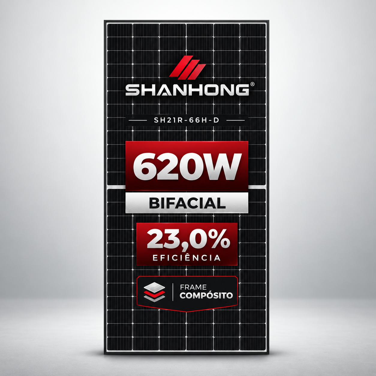 imagem_2026-09-16_044947497 MODULO BIFACIAL 620W - SHANHONG - EF.23% - FRAME COMPOSITO - SH21R-66H-D 620W - Imagem 1