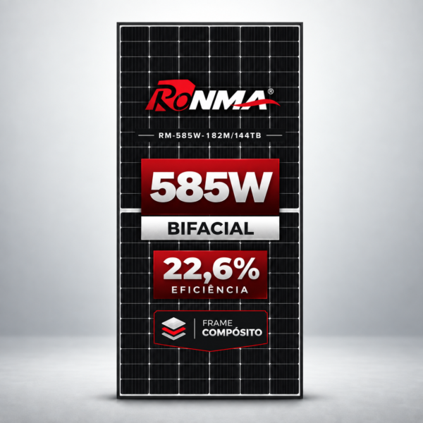 MODULO BIFACIAL 585W - RONMA - EF. 22.60% - FRAME COMPOSITO - RM-585W-182M/144TB