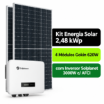 Kit Solar 2,48 kWp Bifacial Gokin 620W + Inversor Solplanet 3000W c/ AFCI
