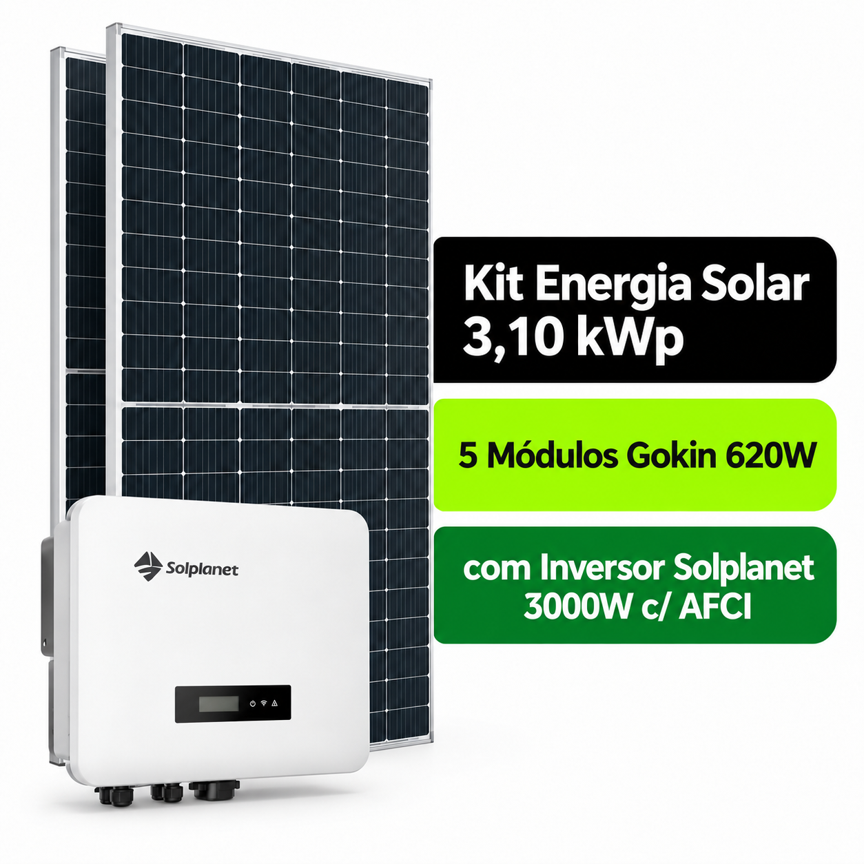 imagem_2026-09-08_164718269 Kit Solar 3,10 kWp Bifacial Gokin 620W + Inversor Solplanet 3000W c/ AFCI - Imagem 1