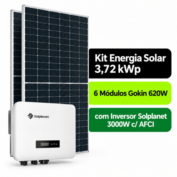 Kit Solar 3,72 kWp Bifacial Gokin 620W + Inversor Solplanet 3000W c/ AFCI