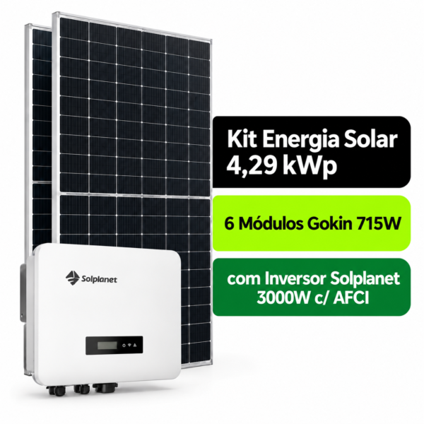 Kit Solar 4,29 kWp Bifacial Gokin 715W + Inversor Solplanet 3000W c/ AFCI