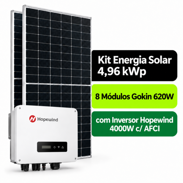 Kit Solar 4,96 kWp Bifacial Gokin 620W + Inversor Hopewind 4000W c/ AFCI