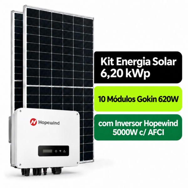 Kit Solar 6,20 kWp Bifacial Gokin 620W + Inversor Hopewind 5000W c/ AFCI