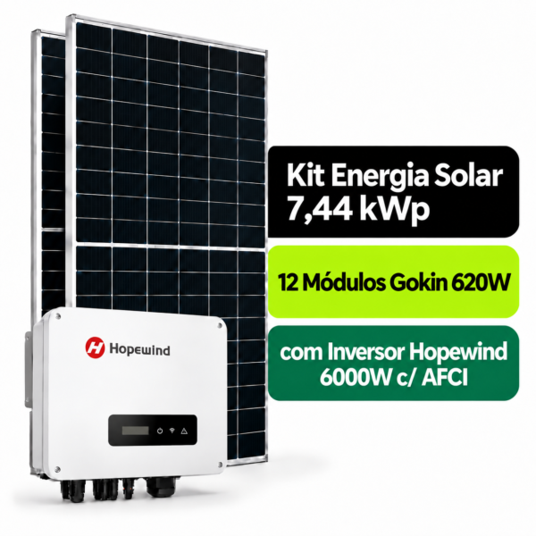 Kit Solar 7,44 kWp Bifacial Gokin 620W + Inversor Hopewind 6000W c/ AFCI