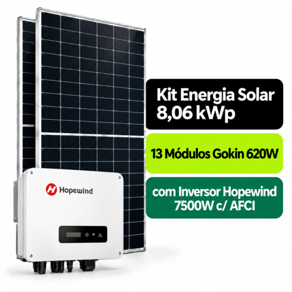 Kit Solar 8,06 kWp Bifacial Gokin 620W + Inversor Hopewind 7500W c/ AFCI