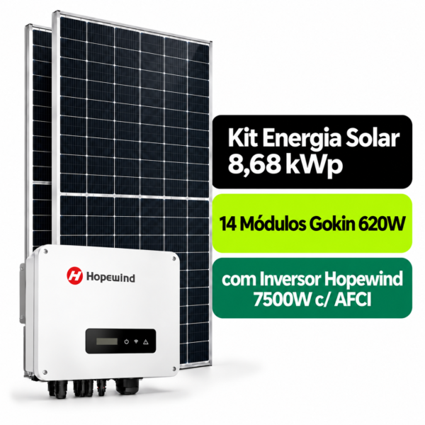 Kit Solar 8,68 kWp Bifacial Gokin 620W + Inversor Hopewind 7500W c/ AFCI