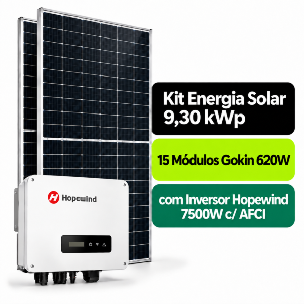 Kit Solar 9,30 kWp Bifacial Gokin 620W + Inversor Hopewind 7500W c/ AFCI