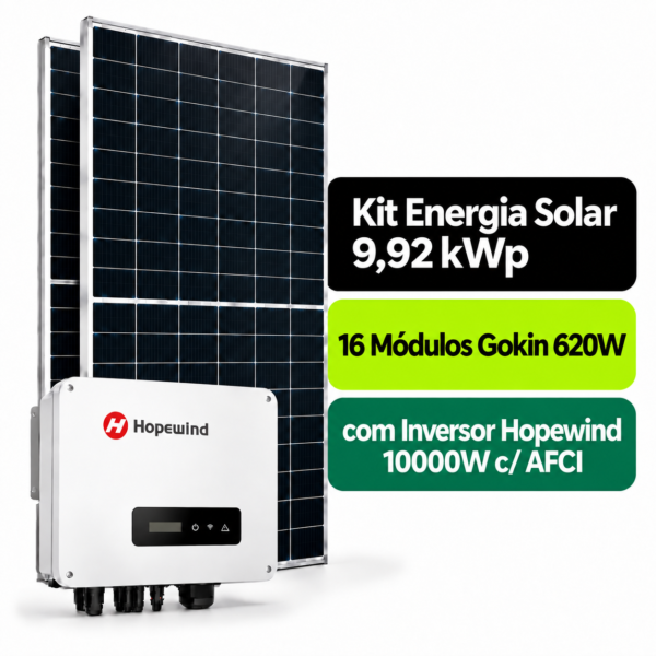 Kit Solar 9,92 kWp Bifacial Gokin 620W + Inversor Hopewind 10000W c/ AFCI