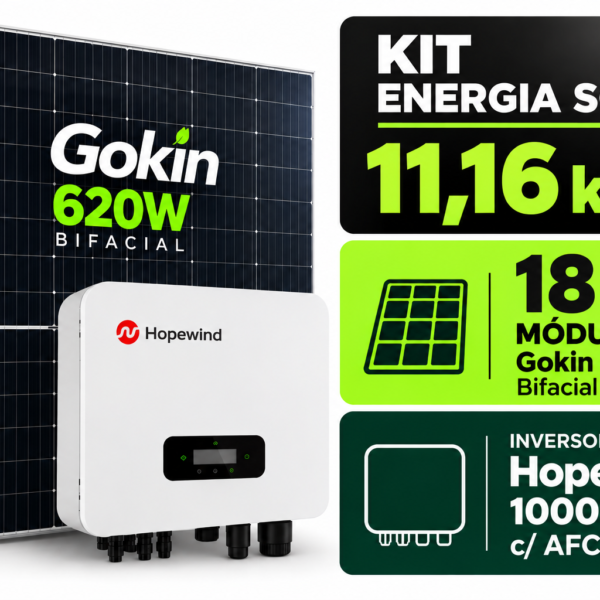 Kit Solar 11,16 kWp Bifacial Gokin 620W + Inversor Hopewind 10000W c/ AFCI