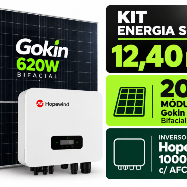 Kit Solar 12,40 kWp Bifacial Gokin 620W + Inversor Hopewind 10000W c/ AFCI